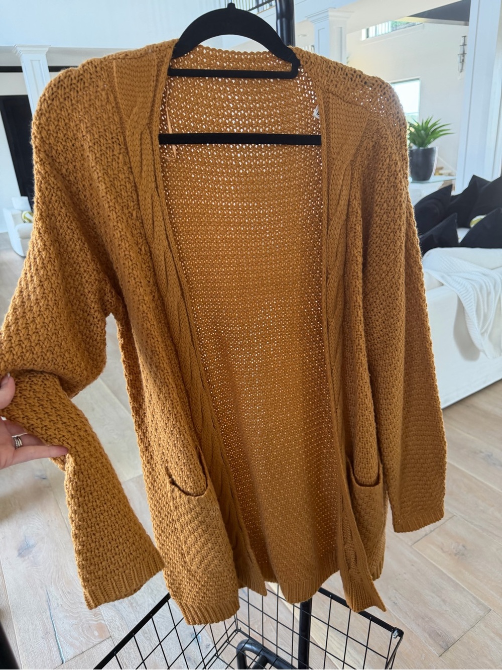 Women's Open-Front Knit Cardigan in Mustard